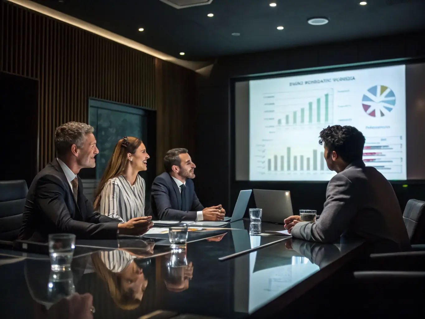 An image of a diverse group of professionals actively participating in a business training workshop, with a focus on engagement and collaboration.