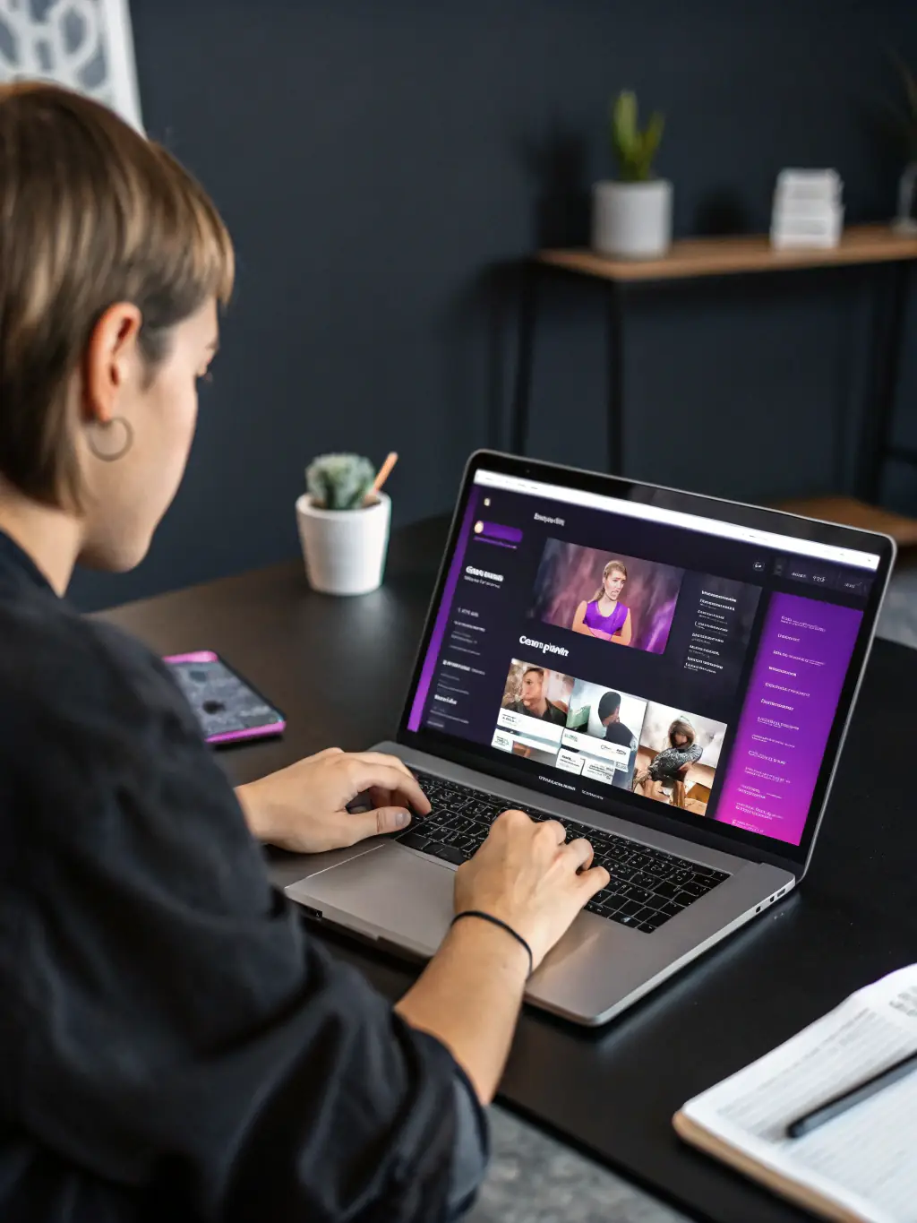 A focused individual working through an online module on strategic planning, with a clean, modern interface visible on their laptop screen.