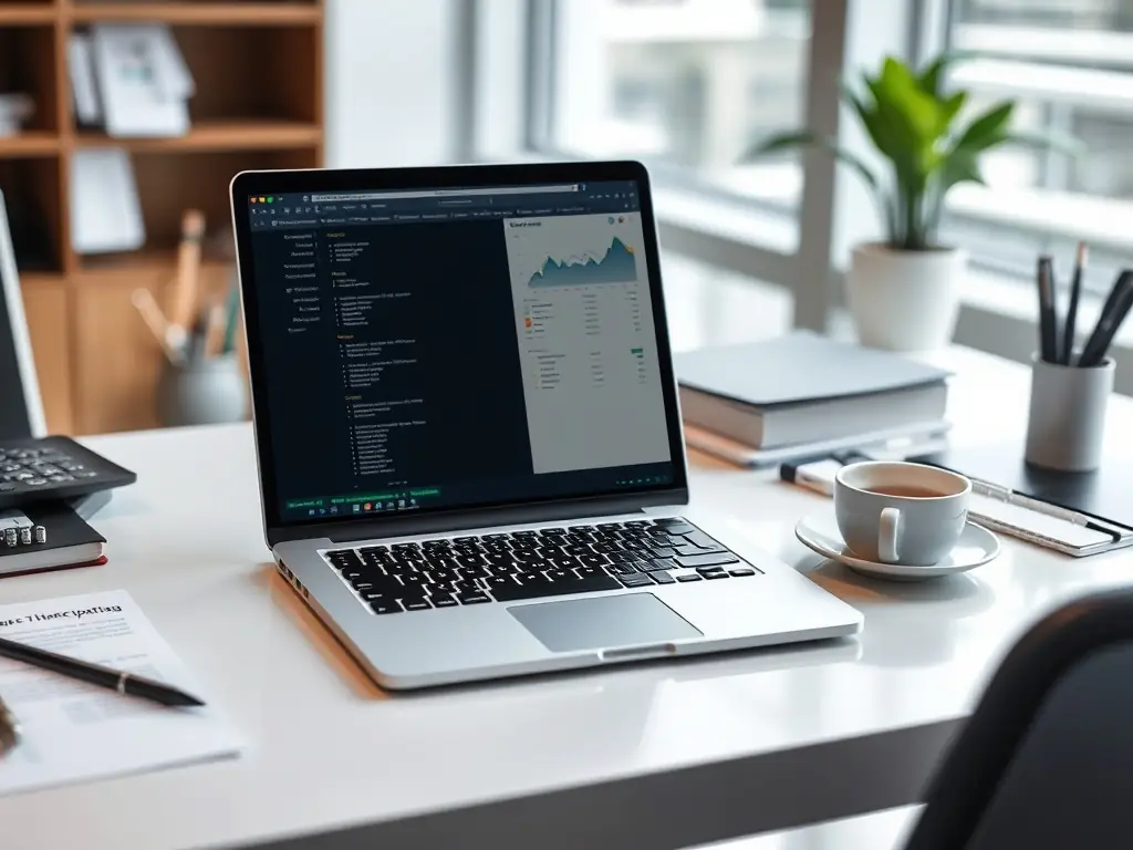 A clean and organized spreadsheet template on a laptop screen, showcasing financial data and analysis. The image represents a downloadable template for financial planning.
